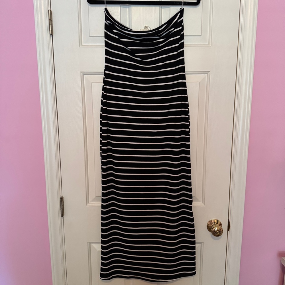See You Monday Monochrome Striped Tube Dress